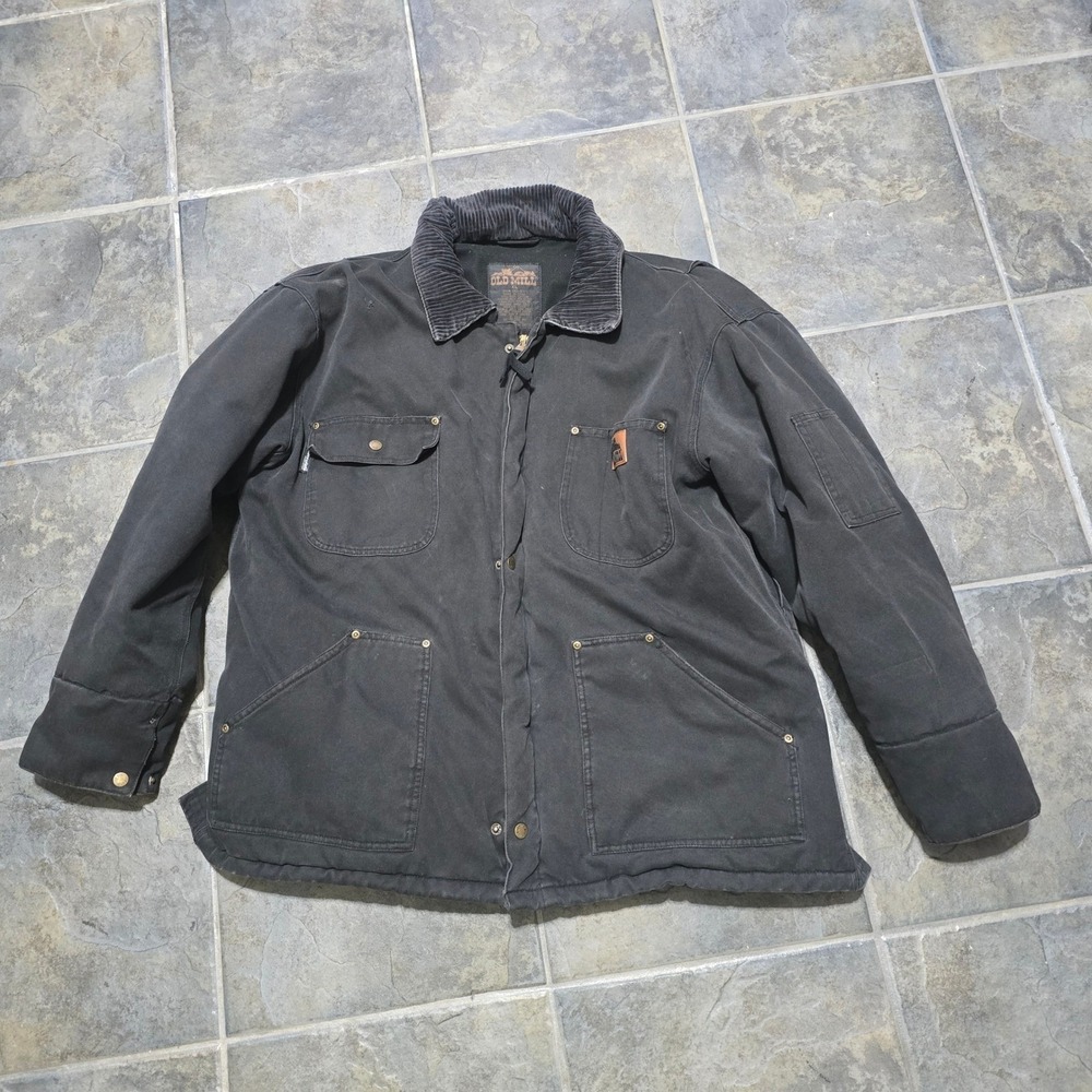 Old Mill Canvas Work Jacket Mens XL Black Corduroy Collar Quilted Lined Rugged